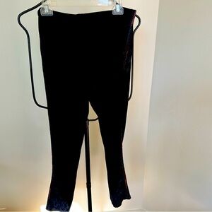 JOHNNY WAS Black Velvet Pants w/Side and Hem Embroidery